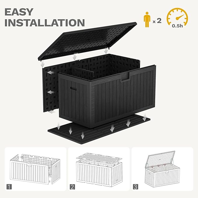 DWVO 230 Gallon Double-Wall Deck Box with Divider, XXL Extra Large Resin Outdoor Storage Box, Lockable & Waterproof, Double as Seating, 1000lbs Capacity (Black)