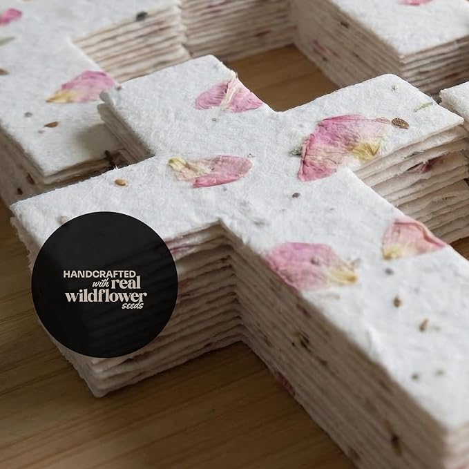 Plantable Wildflower Seed Paper - 24pcs Pink Cross-Shaped for Funeral Favors, Memorial Gifts, & Sympathy Gifts for Loss of Father and Mother