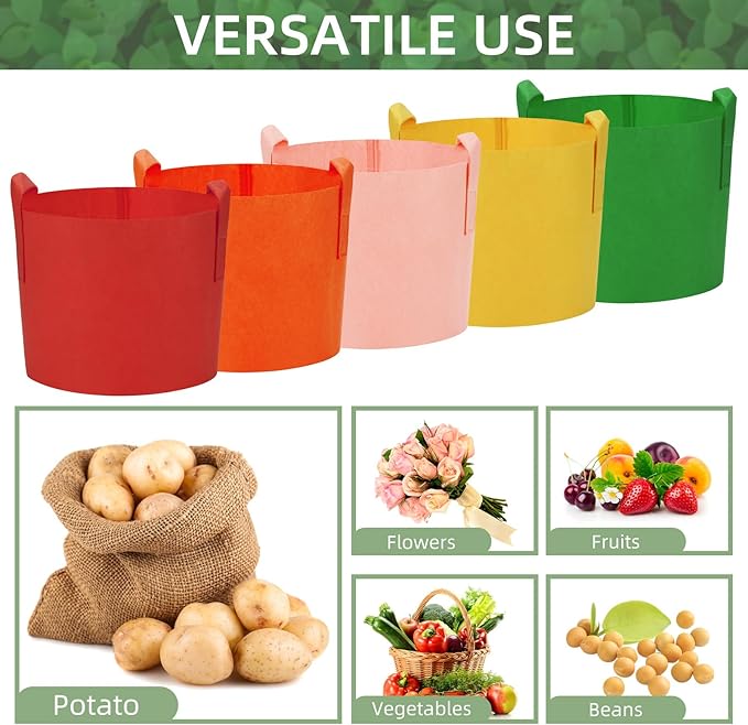 20 Pack 15 Gallon Grow Bags, Colorful Potato Plant Grow Bags with Handles, Nonwoven Garden Fabric Pots for Vegetable Fruit Flowers Herbs Tomato Potato Growing (15 Gal)
