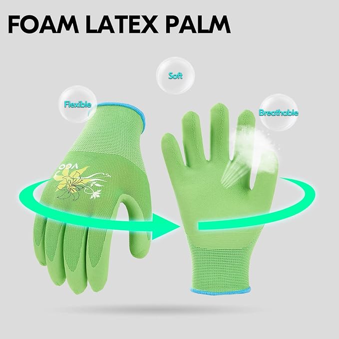 Vgo... 3-Pairs Ladies' Foam Latex Coating Gardening and Work Gloves (Size M, Green & Pink & Purple, RB6013)