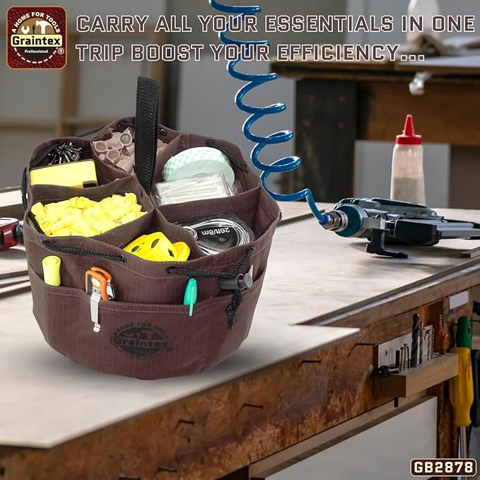 Graintex 18 Pockets Grab Bag Rip-stop Canvas Drawstring Closure, Small Part Organizer Pouch, Small Tools, Screws, Parts, Parachute Tool Bag for Efficient Storage - Coffee Brown