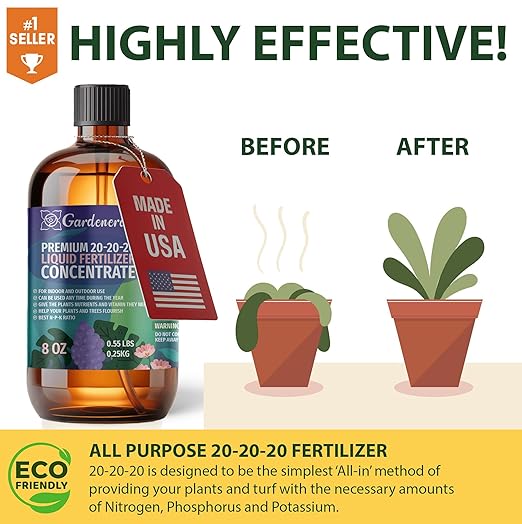 𝐏𝐑𝐄𝐌𝐈𝐔𝐌 All-Purpose 20-20-20 Liquid Fertlizer Spray - Increases Flowering and Yield on All Varieties of Fruits, Vegetables and Flowers| Liquid Plant Superfood Mist (32 OZ)