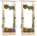 HAPPYGRILL 89" Raised Garden Bed with Trellis & Hanging Roof, Wooden Planter Box with 4 Drainage Holes, Outdoor Wood Elevated Garden Bed for Climbing Plants Vines Vegetables Flowers (Natural,2)