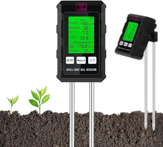 6-in-1 Soil Tester,with Dual Probes, Capable of Measuring Soil Ph, Moisture, Temperature, Fertility, and Light Intensity, Features a Backlit Display,for Home,Gardening,Plant Cultivation