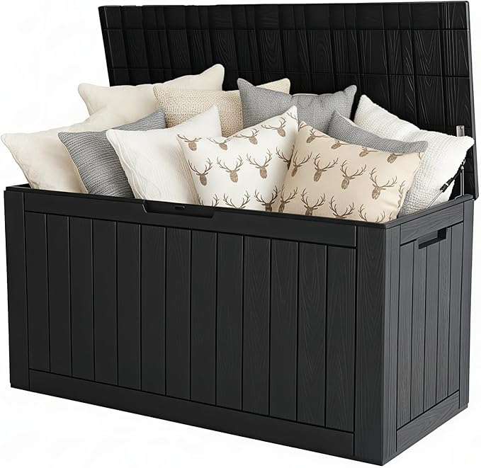 Oudoor Storage Deck Boxes Waterproof, Waterproof and UV Resistant Outdoor Storage Box Lockable Lid for Delivery Box, Indoor, Garden Tools, Pool Supplies, Patio (Black, 120 Gallon)