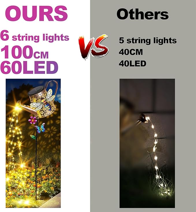 Solar Watering Can with Lights Outdoor Garden, 41in Large Bee Garden Stake Lights, Waterproof Decoration for Yard Lawn Pathway, for Mom Grandma Women Birthday Gardening Gift