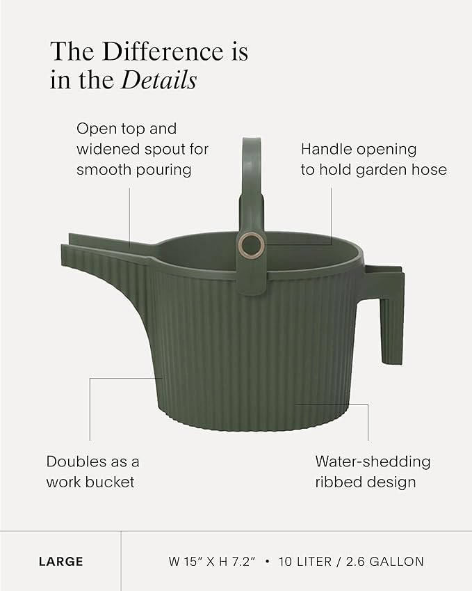 Hachiman Large Watering Can - 5 L Plant Watering Can with Widened Spout for Indoor and Outdoor Plants - Hands-Free Filling - 15" × 7.2" - White