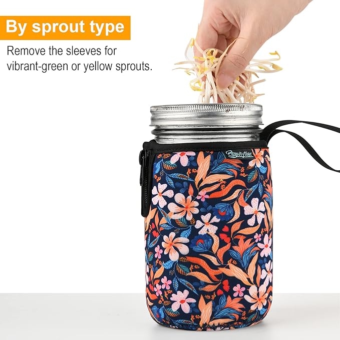 Beautyflier Mason Jars 32oz Wide Mouth Sleeve Regular Mouth Mason Jars Insulators Drinking Glass Coolers Sprouting Jars Blackout Sleeve (Colorful Flowers)