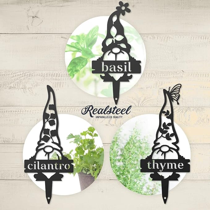 RealSteel Gnome Plant Markers Metal Garden Stakes | Outdoor Garden Labels & Plant Tags for Vegetables & Herbs | Decorative Yard & Raised Bed Garden Signs | Gardening Gift | Made in USA - (Broccoli)