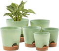 FaithLand 6-Pack Green Self Watering Planter Pots for Indoor Outdoor Plants - 8, 7, 6.5, 6, 5.5, 5 Inches Flower Pots