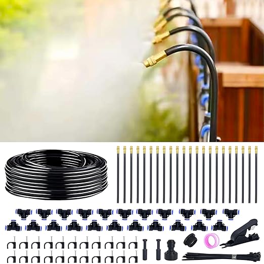 360° Adjustable Drip Irrigation System - 66FT Garden Watering System with 22 Nozzles, Garden Irrigation System, Greenhouse Accessories, Atomizing System for Yard, Lawn, Plants, 5/16 inch Tubing