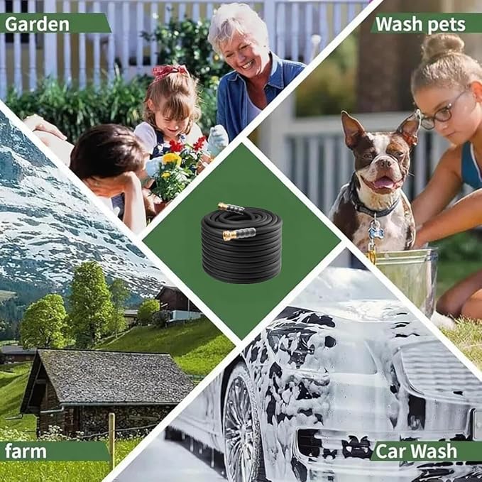 Heavy Duty Premium Garden Hose 150ft x 5/8", 300PSI Working, 1000PSI Burst, Hybrid Rubber Water Hose with Transparent Swivel Handle - Hot/Cold Water - Five Layered Braiding with Brass fittings (Black)