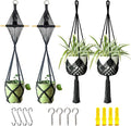 4 Pack Macrame Plant Hangers Indoor Up to 10 inch Pot, Boho Hanging Planters, Plant Holder with 8Pcs Stainless Steel Hooks(4Pcs Black Hanger)