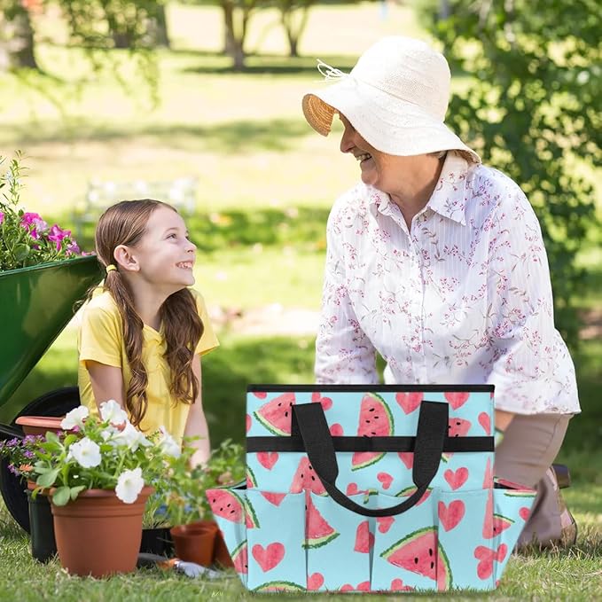 Garden Tool Bag Organizer Garden Tote Bag with Pockets Watermelon Heart Tool Storage Organizer Gardening Tool Kit Holder 13" x 6.8" x 2.8"