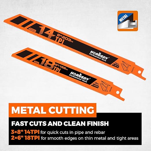 HORUSDY 10-Piece Reciprocating Saw Blades Set with Storage Case, 6" 8" & 9" Wood & Metal Cutting Blades, Bi-Metal and High Carbon Steel Saw Blades for Fast, Clean, and Durable Cutting