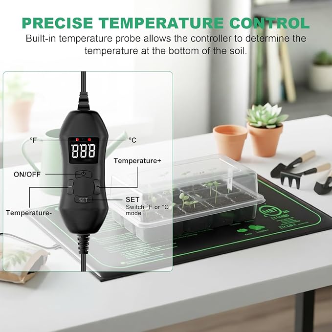 4 Pack Seedling Heat Mats with Thermostat, 10" x 20.75" Waterproof Durable Plant Heating Mat, One Thermostat Connect Multiple Pads for Indoor Plants Germination Brewing Seed Starting