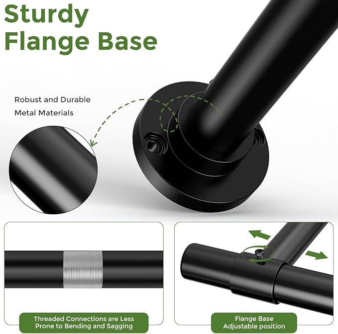 2 Pack Window Plant Hanger Indoor, 32 Inch Heavy Duty Plant Hanging Rod, 1 Inch Metal Hanging Plant Holder for Window Wall, Matte Black Round Flange Base, Pot Not Included