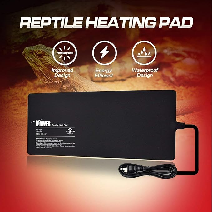 iPower Reptile Heat Pad Under Tank Terrarium Warmer Heating Mat for Turtle, Lizard, Frog, Snake, Reptile, and Other Small Animals, 8X18 Inch, 24W, 2 Pack