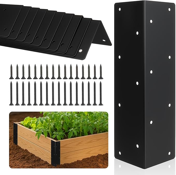 12 Pcs Metal Raised Garden Bed Corner Brackets, 11" x 3" x 3" Rust-Resistant Raised Bed Corner Brackets for 12"-24" Wood Planter Box, Flower Beds, Vegetable Gardens, Furniture & Sand Box