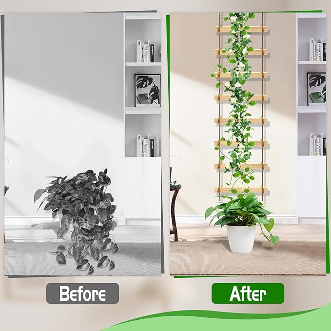 2Pcs Climbing Plants Trellis - 4.3 ft Wood Ladder Design Plant Support for Indoor & Outdoor House Vine Plant, Wooden Garden Plant Wall Trellis for Monstera, Pothos, Ivy, and More