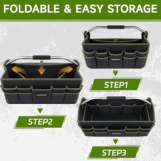 20In Electrician Tool Bag, Foldable Bags For Men Heavy Duty, Open Top Tool Tote, 30 Pockets Can Hold Many fittings, Organizer Stainless Steel Handle and Removable Shoulder Strap