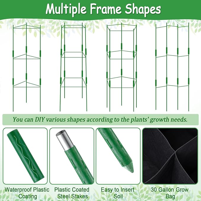 Tomato Cages, Square Tomato Plant Stakes Support Cages Trellis for Garden Climbing Cucumber, Vegetables, Flowers, Fruits with 30 Gallon Grow Bags