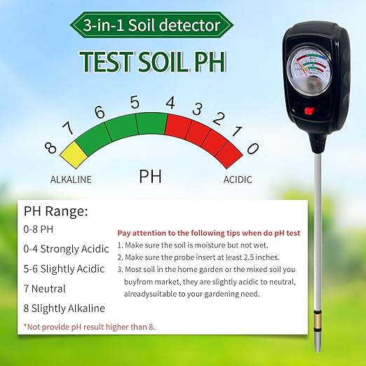 3 in 1 Soil Tester,Soil Moisture/Fertility/PH Tester for Garden nutrients,Lawn,Gardening,Farming, Indoor and Outdoor Plants,Soil PH Meter Kit (3 in 1 Soil Tester)