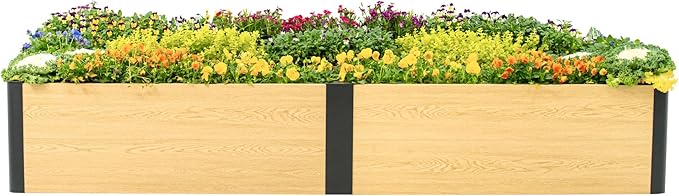 Vego garden Woodgrain Series Raised Garden Bed, 16'' Tall 4' x 8' Wooden-Look Metal Planter Box Outdoor for Gardening Vegetables, Flowers, Herbs