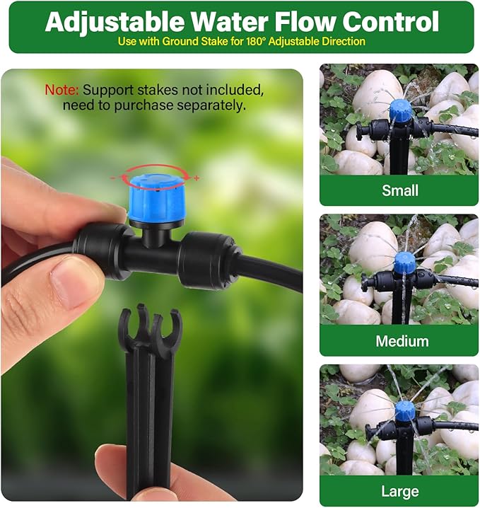 Kalolary 30Pcs Push-to-Fit Drip Irrigation Emitters for 1/4 inch Tubing, Adjustable Drip Emitter Sprayer with 8 Holes Irrigation Dripper Sprinklers with 6PCS End Plugs for Irrigation System(Blue)