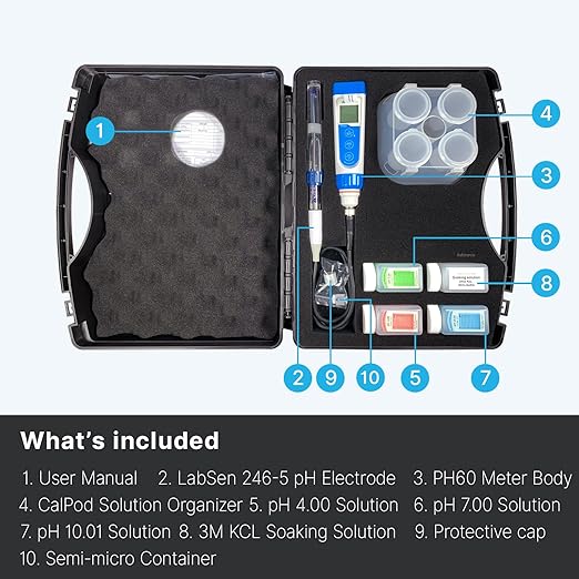 Apera Instruments PH60-MS Handheld pH Meter Tester Kit with LabSen 246-5 ATC Semi-Micro pH Electrode for Lab-Grade pH Measurement in Small Volume or Test Tubes
