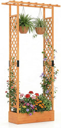 Giantex Wooden Raised Garden Bed with Trellis & Hanging Roof, Fir Wood Planter Box, 89” Freestanding Elevated Garden Bed for Outdoor Climbing Plants Vegetables Flowers, Patio & Balcony, Orange