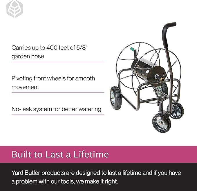 Yard Butler Hose Reel Cart - Heavy Duty Metal with Wheels for Gardens, Lawns, and Outdoor Use, 400 ft