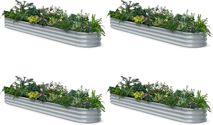 4-Pack Galvanized Raised Garden Bed 10x2x1 | 8x4x1 ft, 12" Tall Metal Planter Box for Outdoor Plants, Modular Raised Flower Bed Rust Resistant Coating, Long Planter for Vegetable-Brooklyn Grey