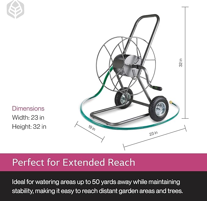 Yard Butler Hose Reel Cart with Wheels Heavy Duty 200 Foot Metal Hose Reel Suitable for Gardens, Lawns and Outdoor - IHT-2EZ