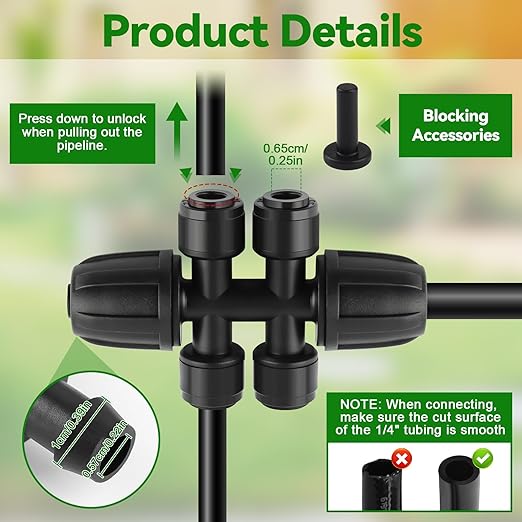 Kalolary 8Pcs 5/16'' to 1/4'' Drip Irrigation Fittings with 6Pcs Plugs, Drip Irrigation Part for 8/12mm to 4/7mm Tube Locked Barbed 6 Hose Connectors Splitter Fitting for Warter Irrigation System