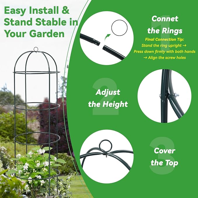 Large Trellis, Garden Obelisk Trellis for Climbing Plants Outdoor, 55” Metal Trellises for Tomato Cucumber Clematis Rose Vine Support, Heavy Duty Cage Stand for Grow Bag Raised Bed Yard, 2 Pack