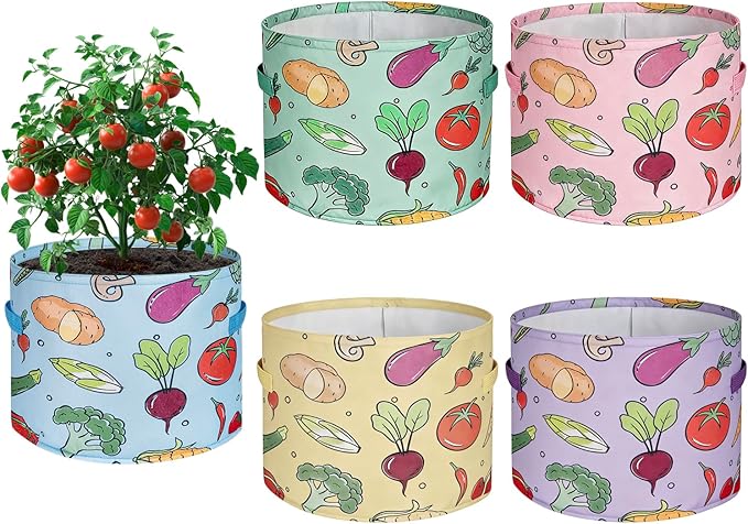 10 Gallon Grow Bags, Colorful Printed Plant Grow Bags, Fabric Planters Garden Bgas Garden Pots, Double-Layer Fabric Design, Dirty-Proof