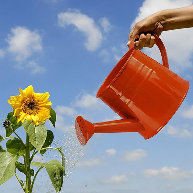 Tinplate Watering Kettle, 1L Metal Garden Watering Can, Vintage Sprinkling Can for Flowers, Indoor & Outdoor Plants, Lawn & Garden Irrigation Tool (Orange)