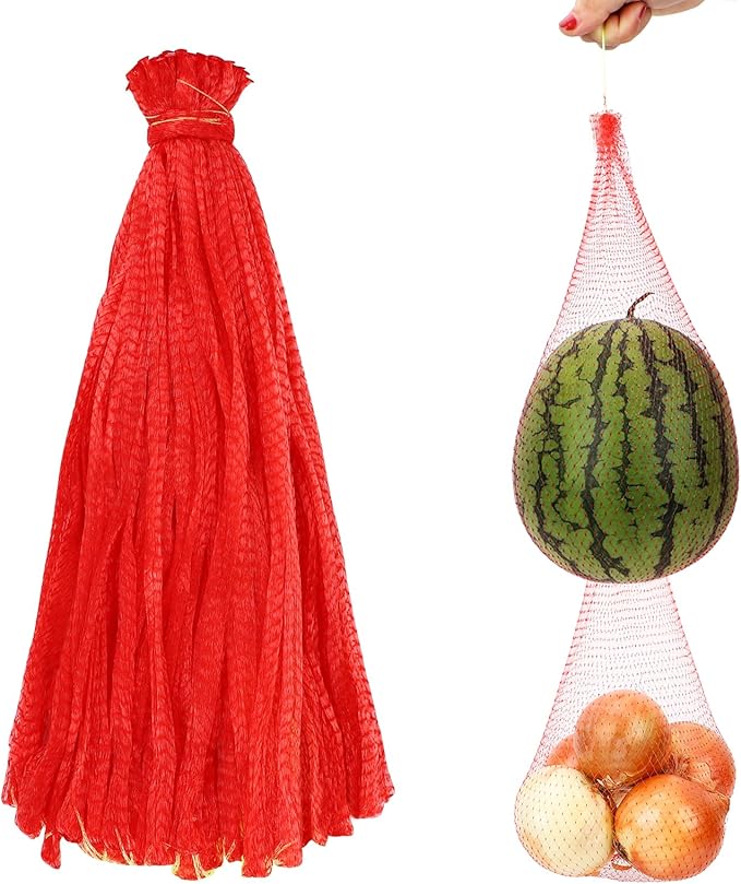 Reusable Produce Bags, 100 Pack Large Melon Hammock for Trellis Mesh Vegetable Bags Onions Fresh Bag Watermelon Nets Melon Cradle for Garden, Honeydew Melon, Cantaloupe, 17.7 inch
