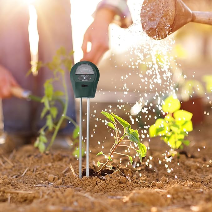 Sewroro 3-in-1 Soil Moisture and Ph Tester with Light Sensor for Garden Lawn Indoor Outdoor Plant Care Mini Soil Detector with Analog Pointer for Household Flowerpot Analysis
