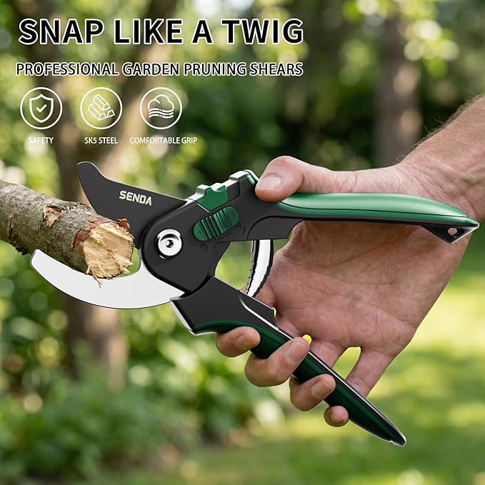 8.5" Bypass Pruning Shears, SK5 Steel Pruning Shears for Gardening, Garden Clippers with 2-Position Adjustable Jaw for Thick Branches, Landscaping