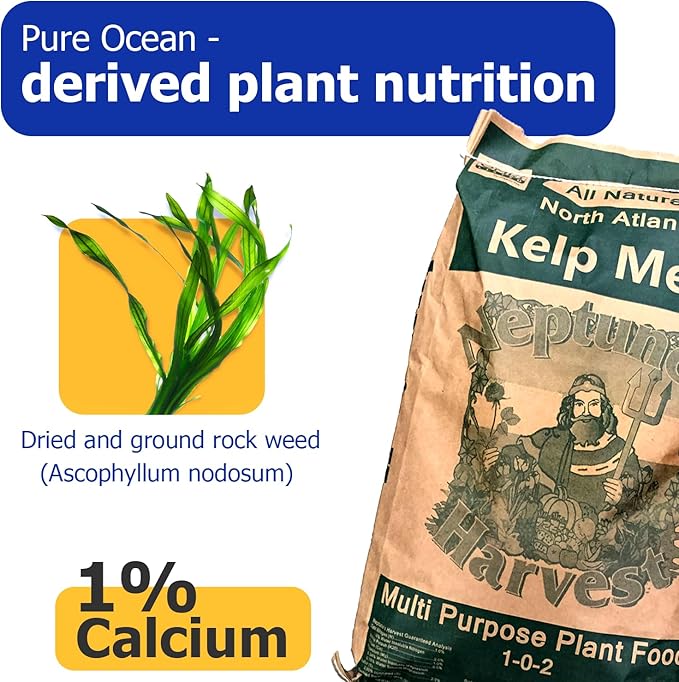 Neptune’s Harvest Organic Kelp Meal Plant Food (1-0-2) - 50 lb Resealable Bag - Multi-Purpose Seaweed Fertilizer - Indoor & Outdoor Plant Fertilizer for Lawns, Gardens, Vegetables & Bulbs