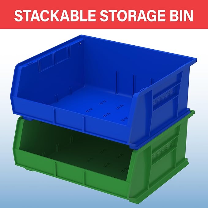 Akro-Mils 30250 AkroBins Plastic Storage Bins, Space-Saving Stackable Bins for Garage, Pantry, Craft Organization, 15" x 16" x 7", Yellow, 6-Pack