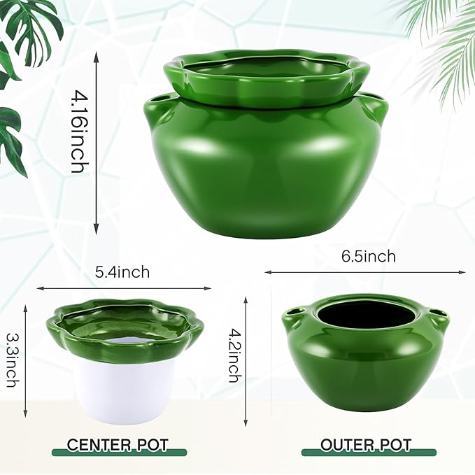 6.3 Inch African Violet Pots, Green Self Watering Pot for Indoor Plants, Ceramic Easy Plant Self Watering Pot for Thriving Plant Flower Maintenance