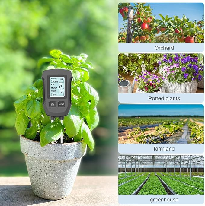 5 in 1 Soil Tester,Ph/Moisture/Temperature/Efficiency/Light Intensity Function,Dual Probe,Lcd Display,Digital Plant Soil Moisturemeter for Gardens,Farms,Outdoor Plants
