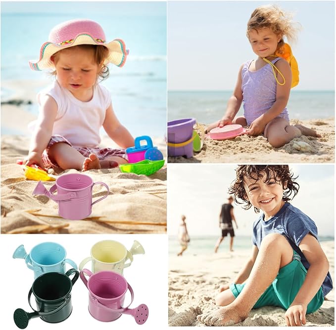 5 Pack Small Metal Watering Can for Kids, Mini Plant Water Pot for Indoor Outdoor Gardening, Cute Toddler Beach Sand Bath Toys with Sprinkler Head, Tiny Succulent Bonsai Cans, 6oz