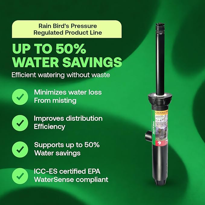 Rain Bird 1806APPRS Pressure Regulated 1800 Series Dual Spray 6 Inch Pop Up Sprinkler Head, 4 Pack -Water Efficient Lawn Sprinkler with 360 Degree Pattern, 1/2 Inch NPT, 8-15 Ft Spray Distance