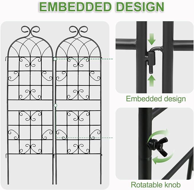 2 Pack 71x20in Garden Trellis, Black Metal Coating Rustproof, Easy to Install + Perfect for Supporting Climbing Plants Outdoor Roses, Vines, Flowers, and Vegetables