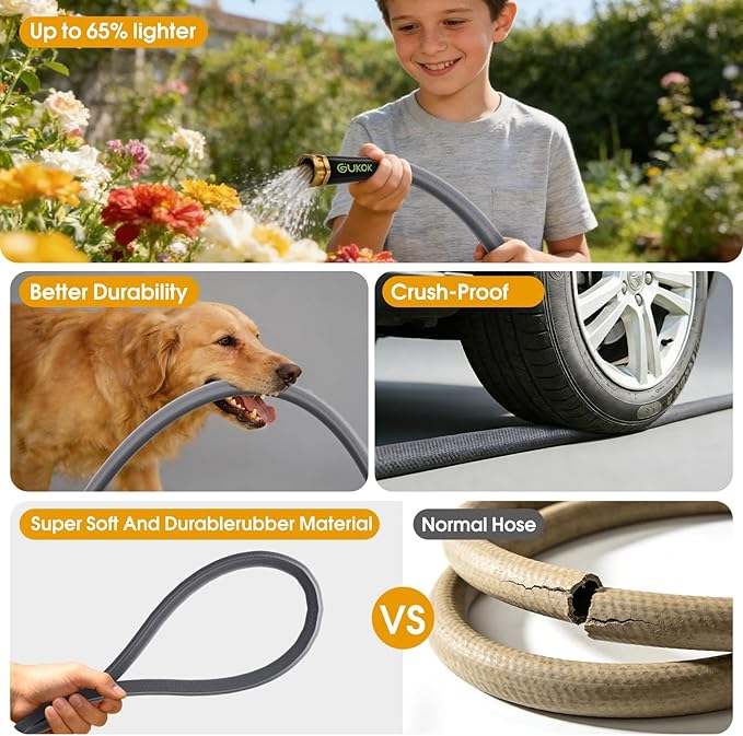Garden Hose 50 FT, Non-Expanding Water Hose, Ultra-Light & Flexible, Burst-Resistant, Kink-Free, High-Pressure Garden Hose All-Weather Use for Lawns, Gardens, and Outdoor Cleaning