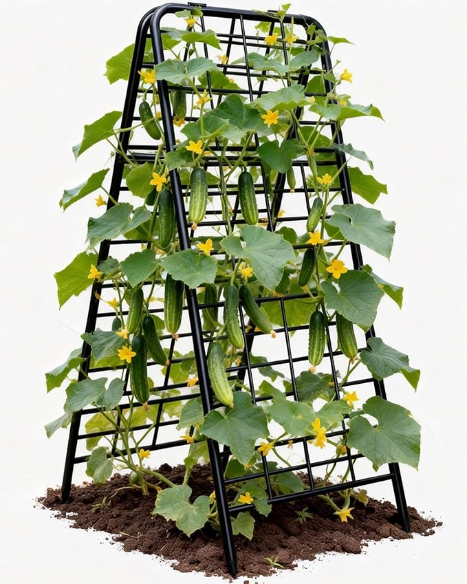 Joyhalo Heavy Duty Adjustable A-Frame Cucumber Trellis for Climbing Plants, 50.4"x17" All-Metal Garden Trellis with Dense Grid Climbing Frame for Raised Beds, Tomatoes, Cucumbers & Outdoor Vines